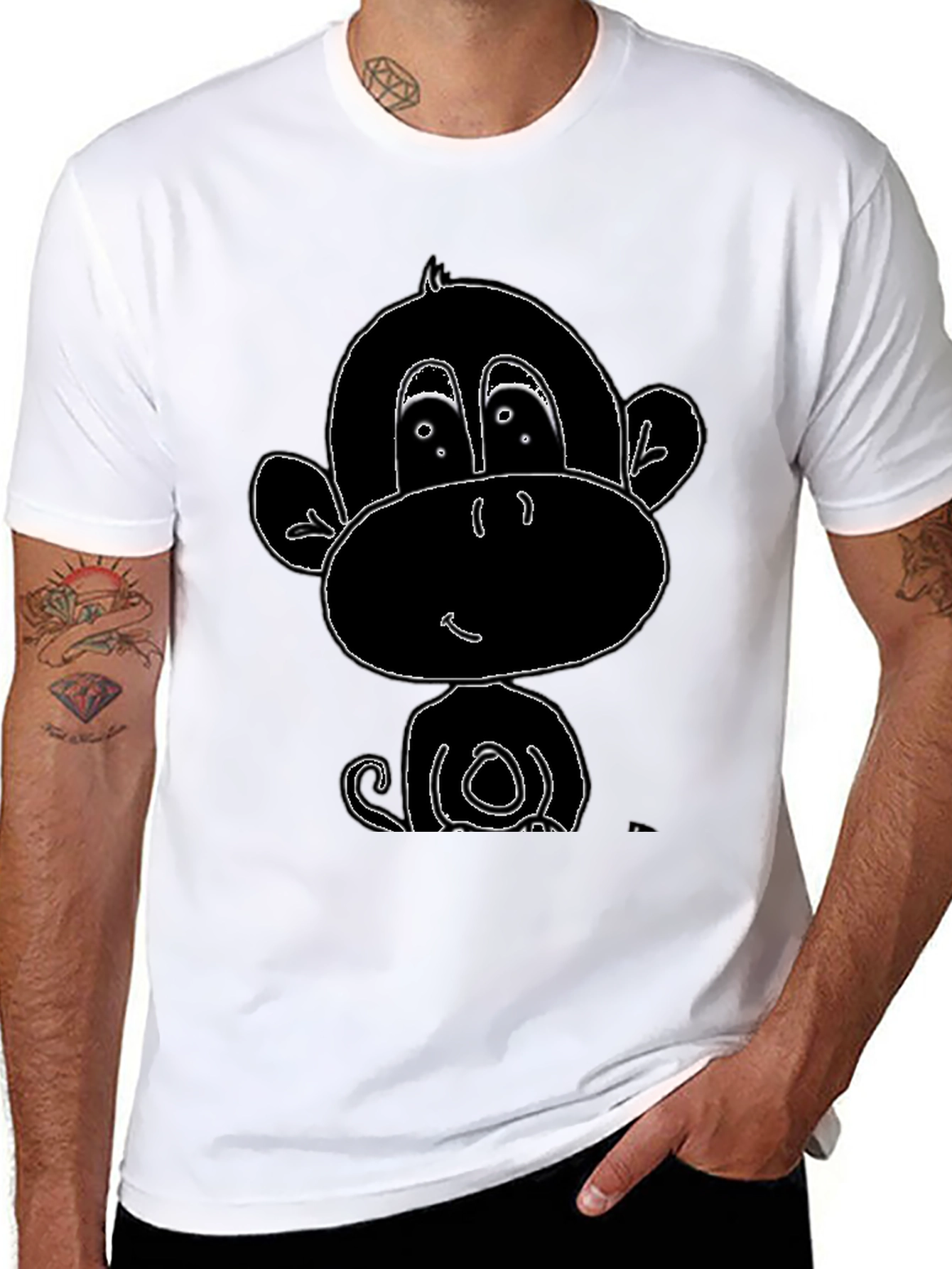 Cartoon Monkey Graphic Tee - Black