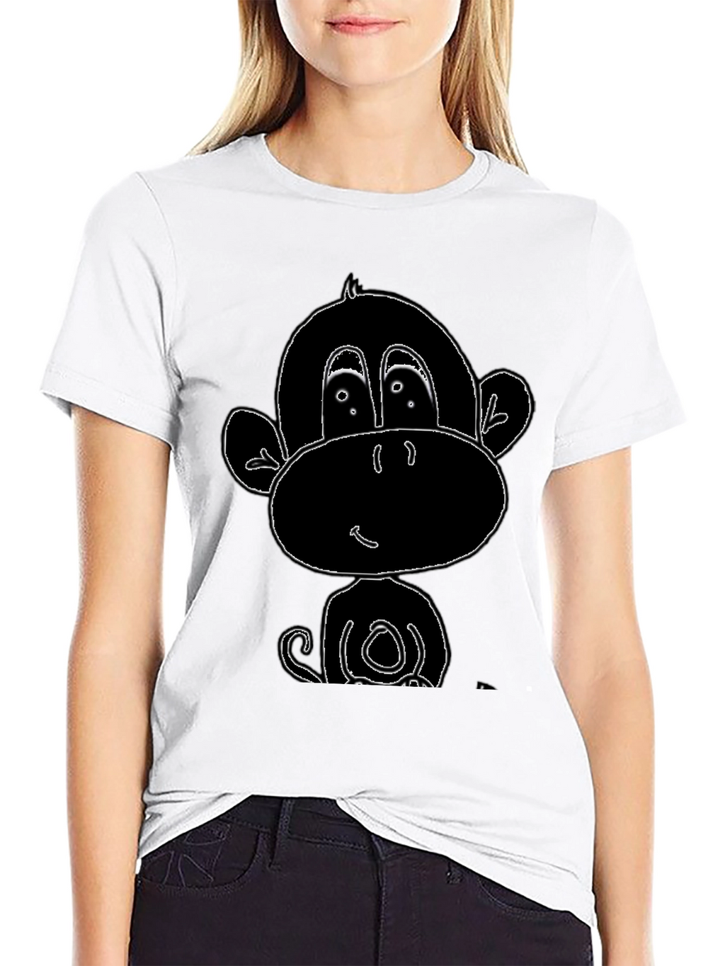 Cartoon Monkey Graphic Tee - Black