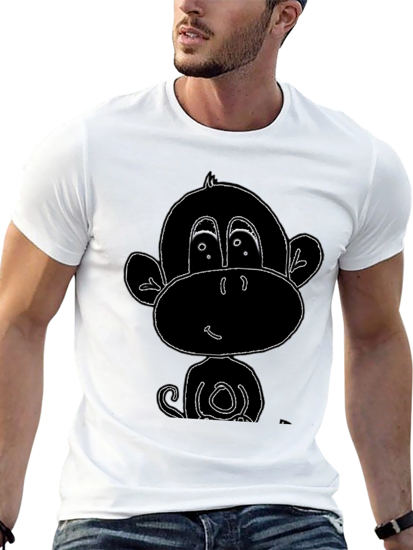 Cartoon Monkey Graphic Tee - Black