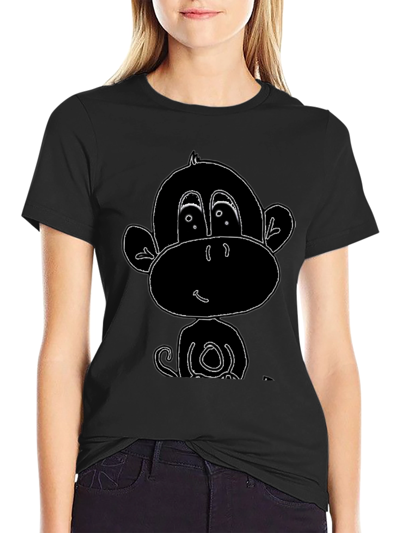 Cartoon Monkey Graphic Tee - Black