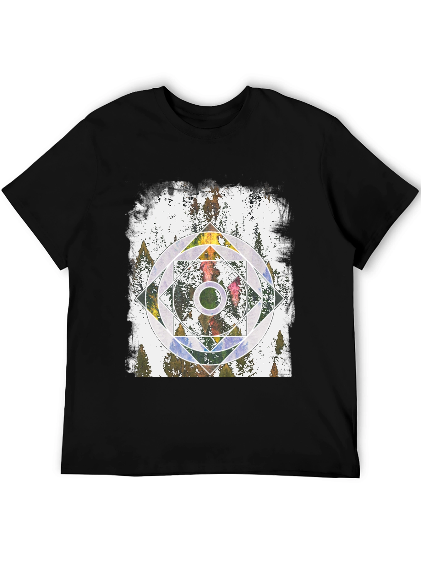 Geometric Forest Graphic Tee - Black Unisex T-Shirt