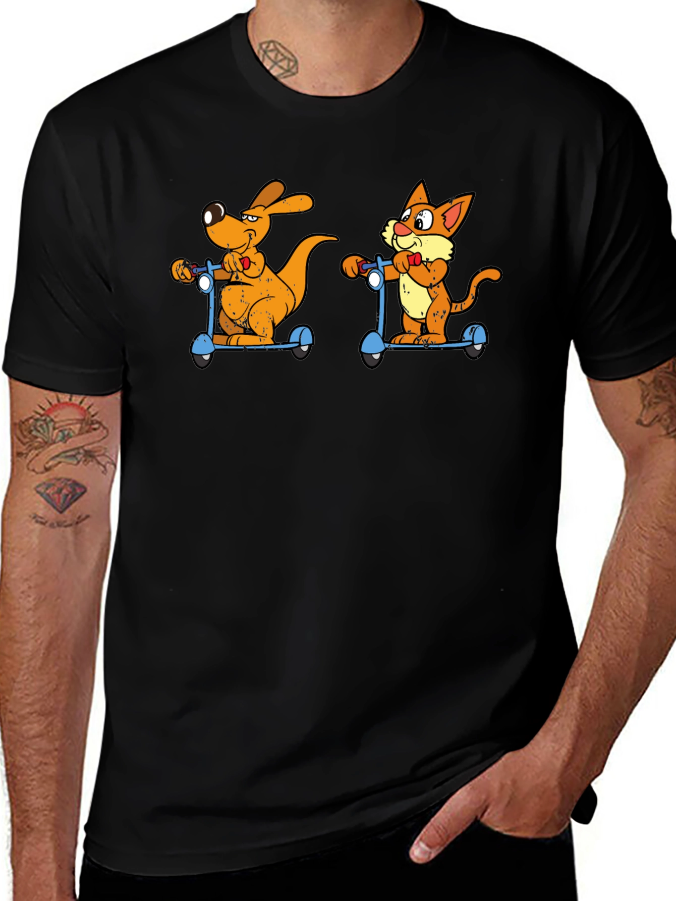 Cartoon Animal Scooters Graphic T-Shirt