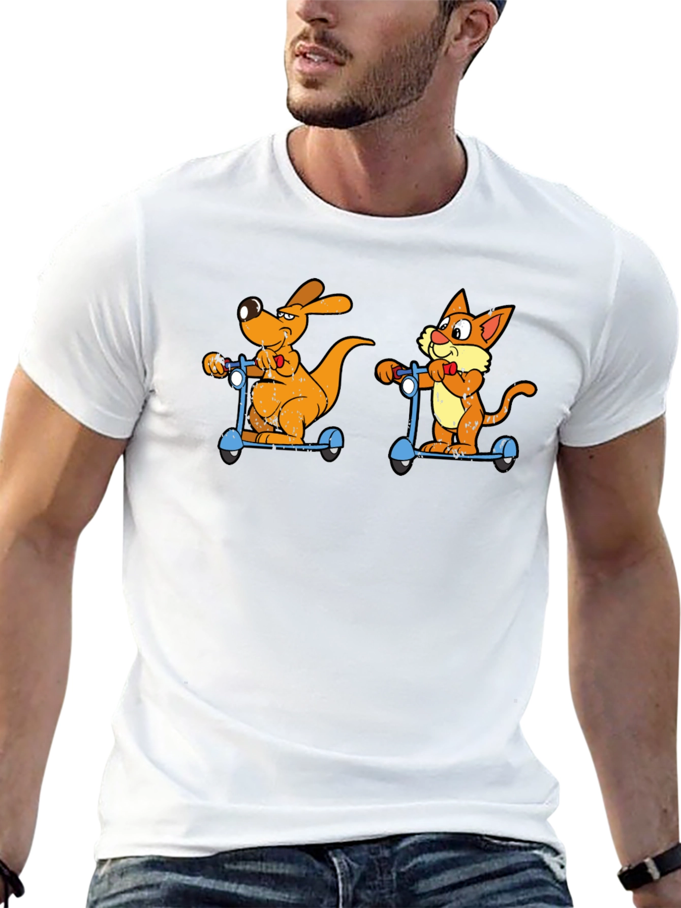Cartoon Animal Scooters Graphic T-Shirt