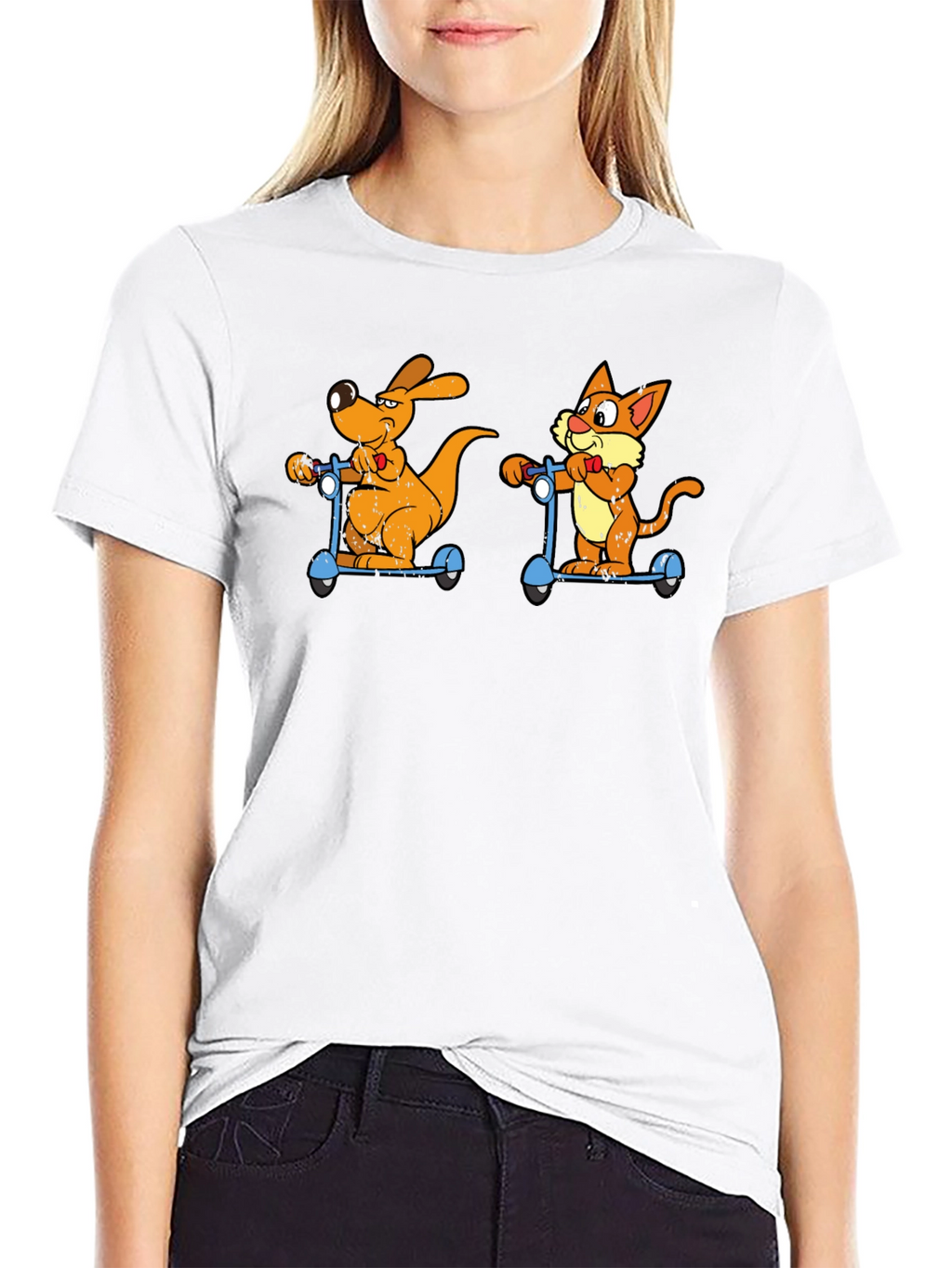Cartoon Animal Scooters Graphic T-Shirt