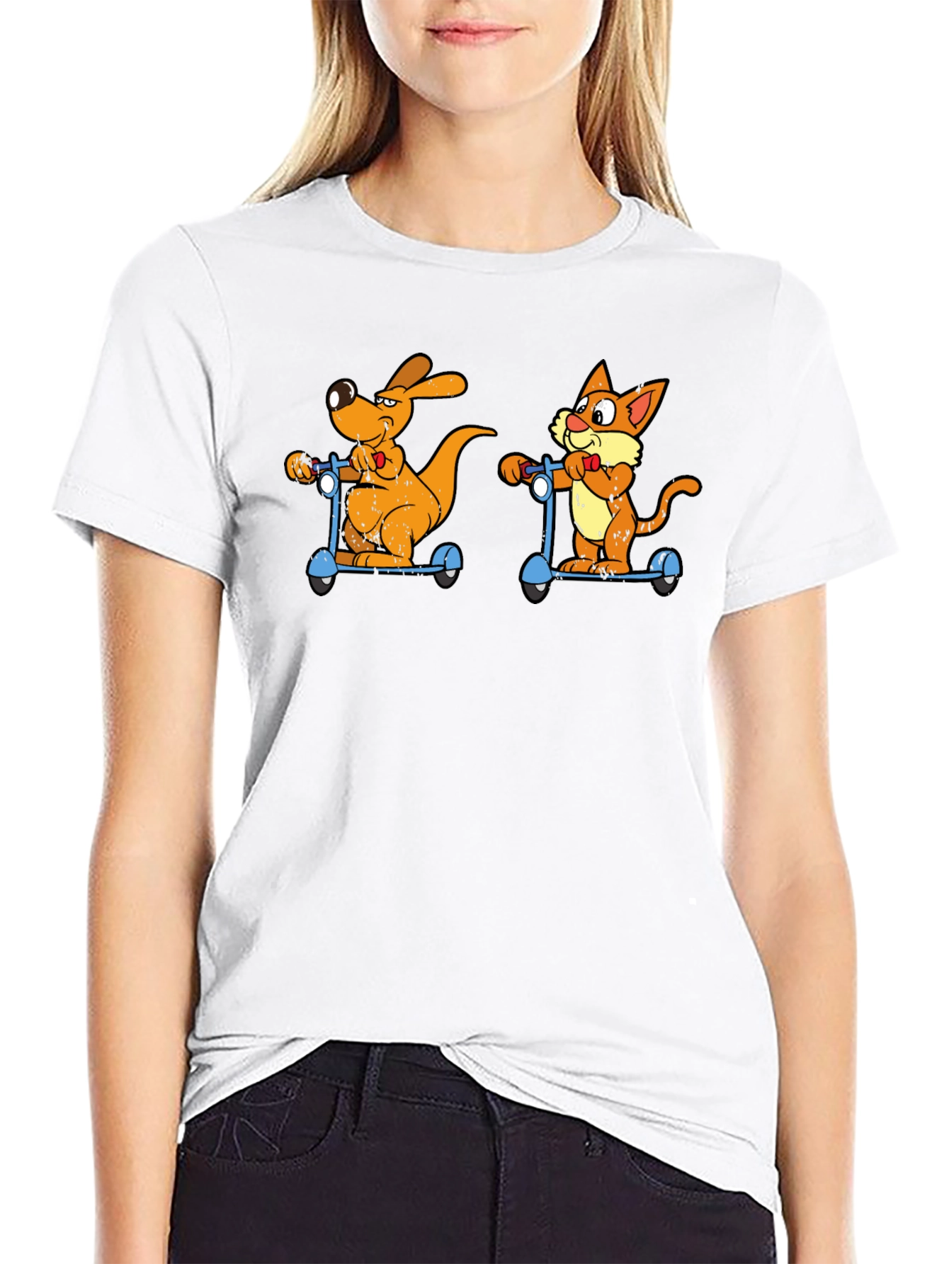 Cartoon Animal Scooters Graphic T-Shirt