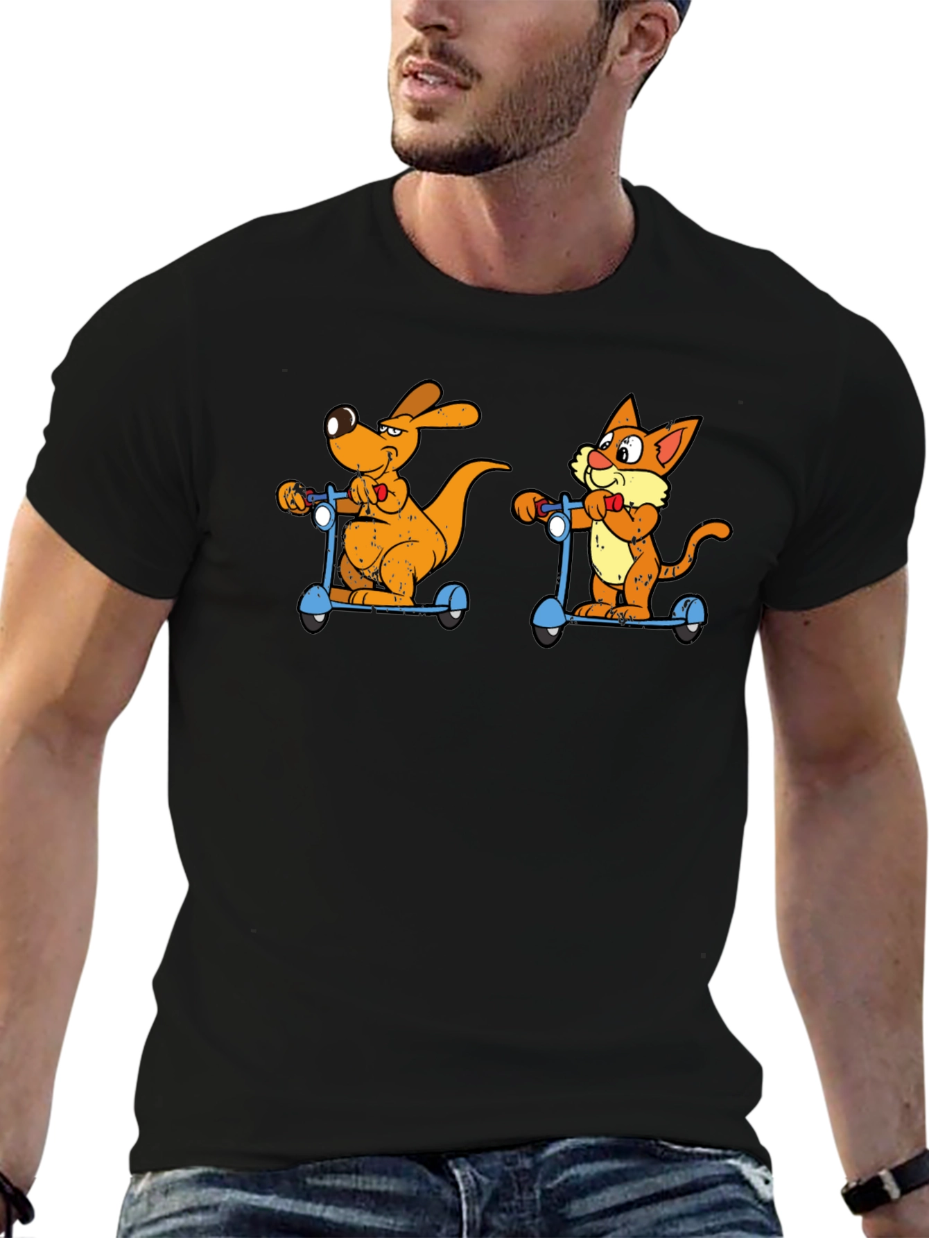 Cartoon Animal Scooters Graphic T-Shirt