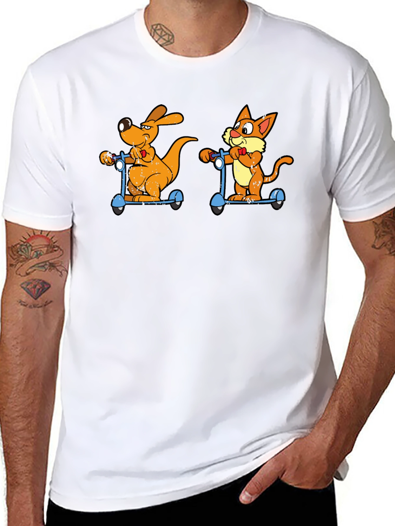 Cartoon Animal Scooters Graphic T-Shirt