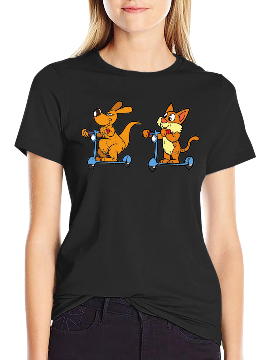 Cartoon Animal Scooters Graphic T-Shirt
