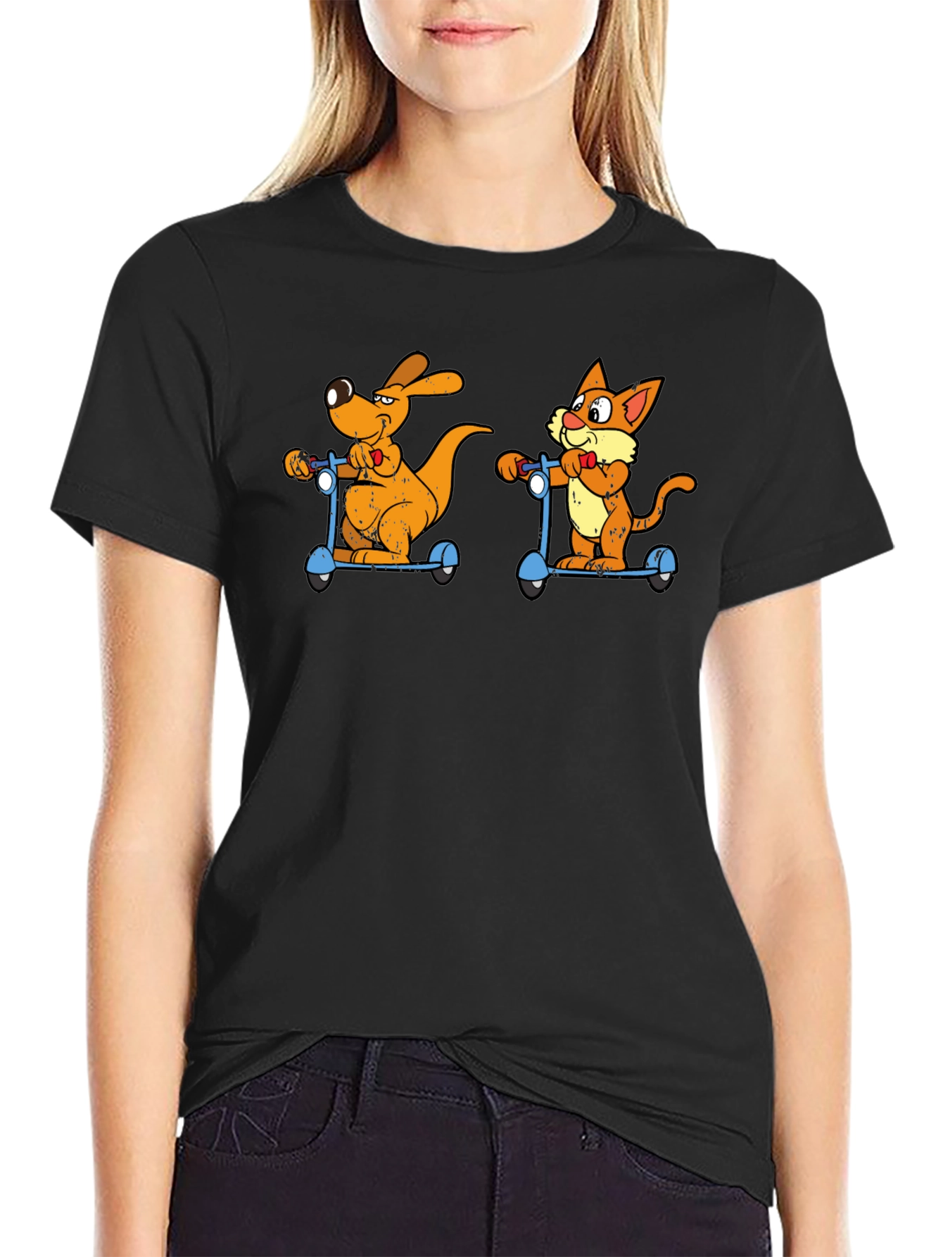 Cartoon Animal Scooters Graphic T-Shirt
