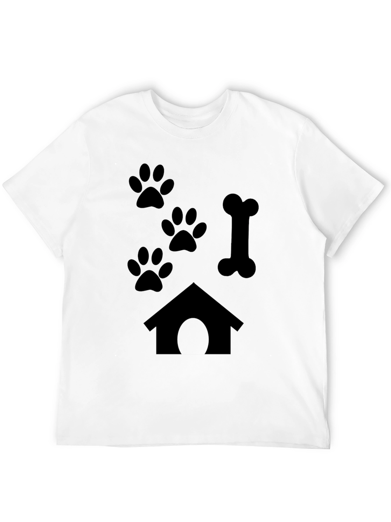 Dog Lover Black T-Shirt - Paw Prints Bone & Dog House