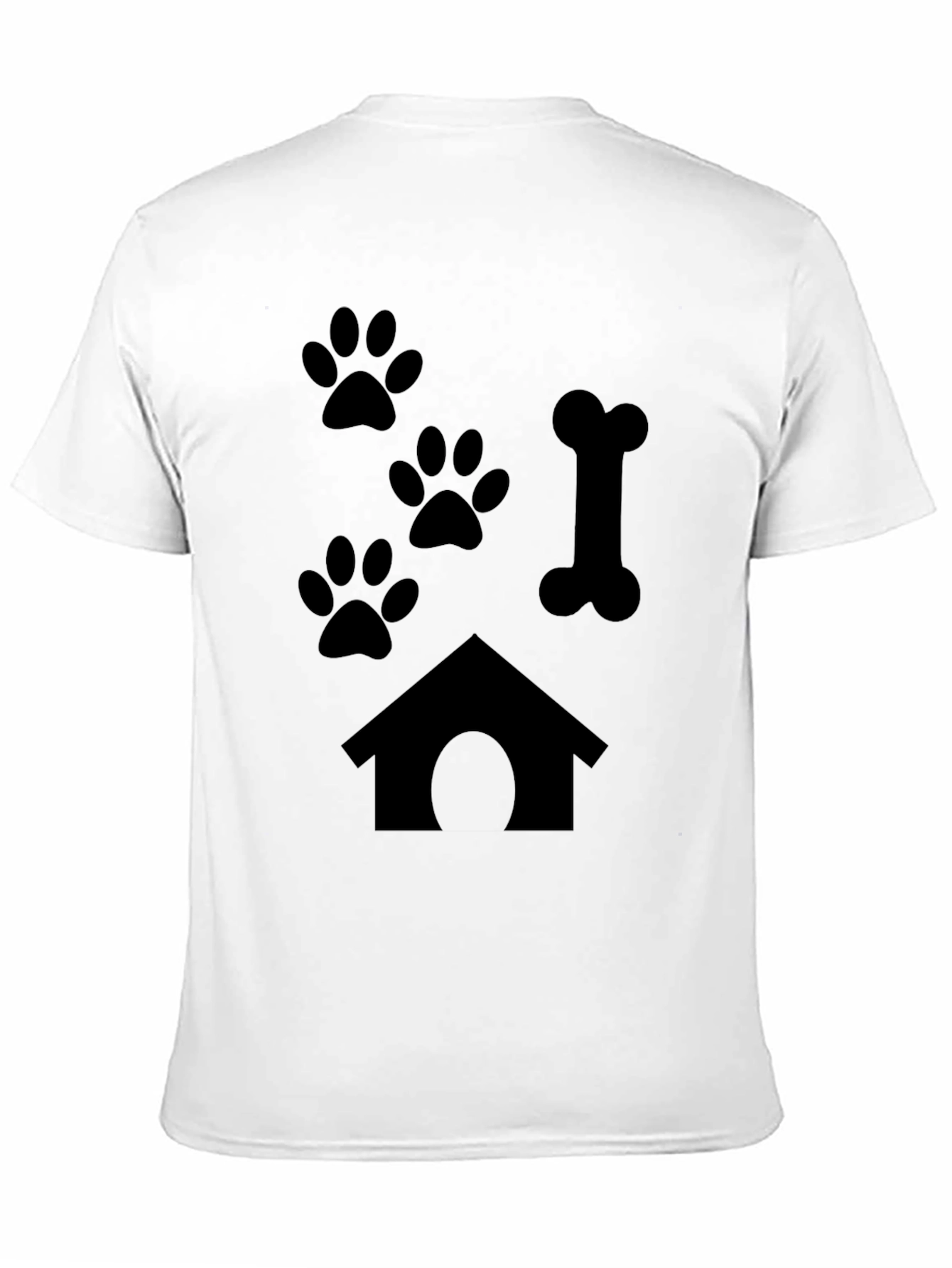 Dog Lover Black T-Shirt - Paw Prints Bone & Dog House
