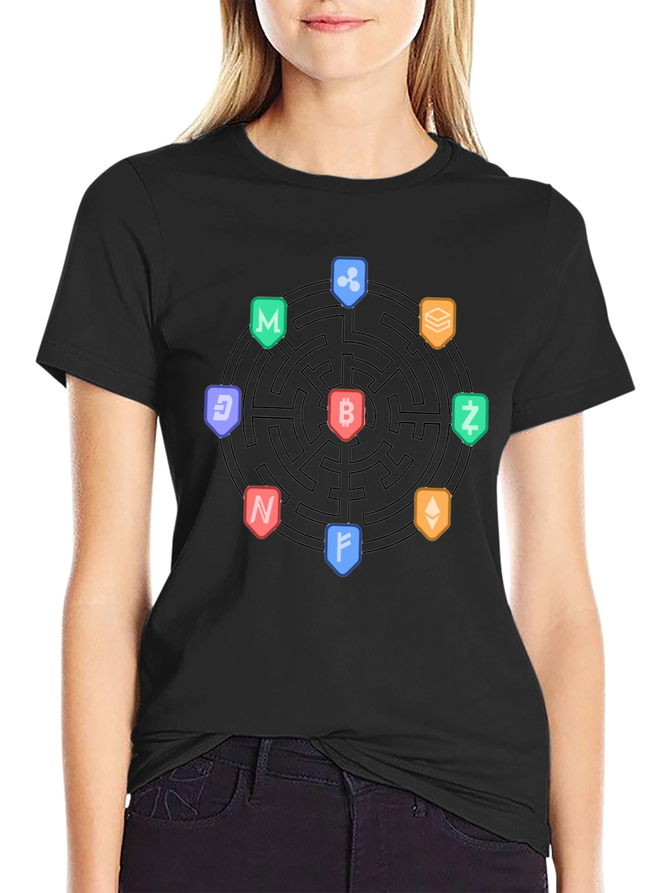 Crypto Maze Black T-Shirt - Bitcoin Ethereum