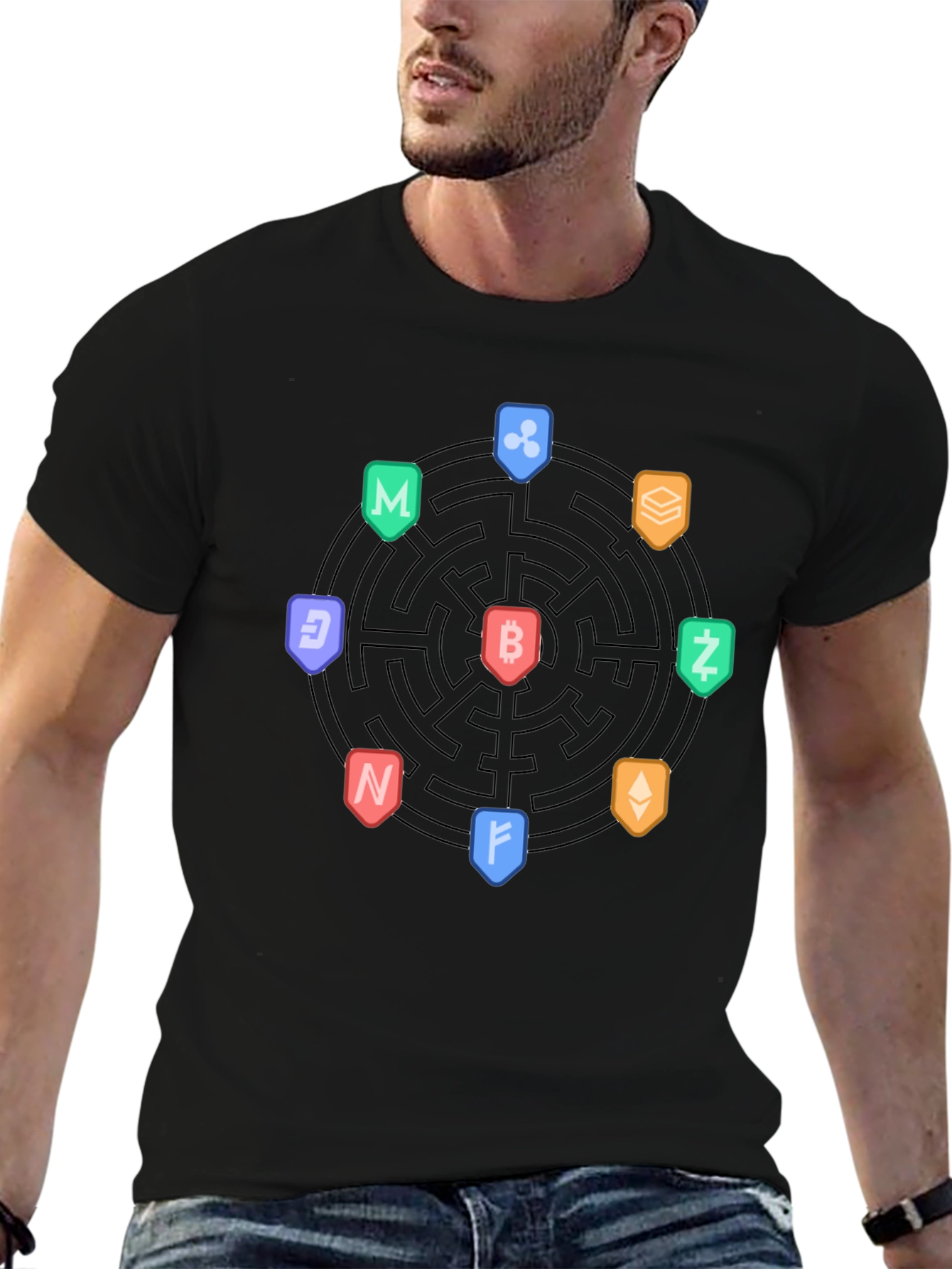 Crypto Maze Black T-Shirt - Bitcoin Ethereum