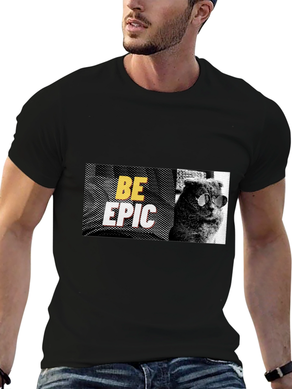 Be Epic Cat Graphic Black T-Shirt