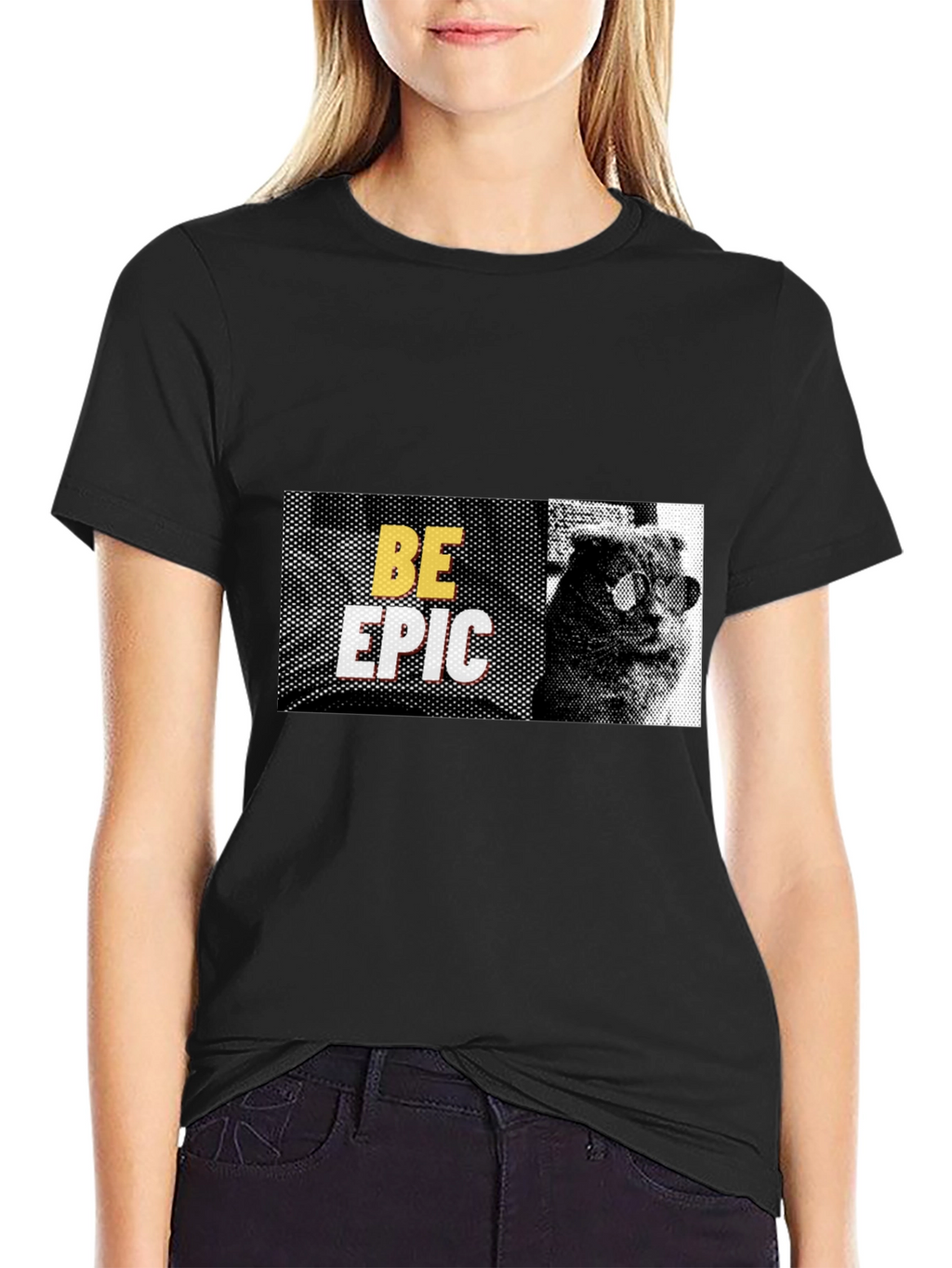 Be Epic Cat Graphic Black T-Shirt