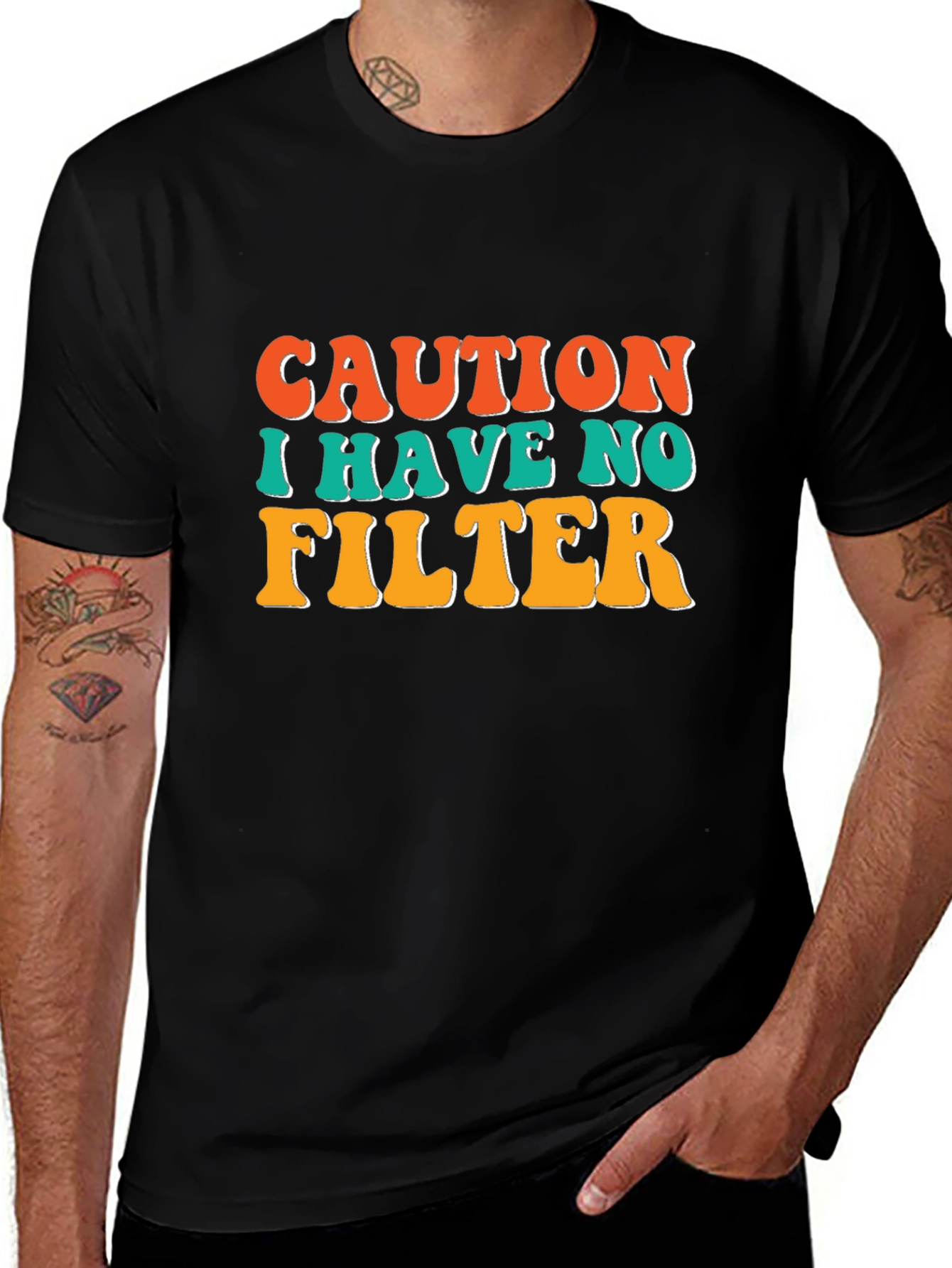 Caution I Have No Filter Black T-Shirt