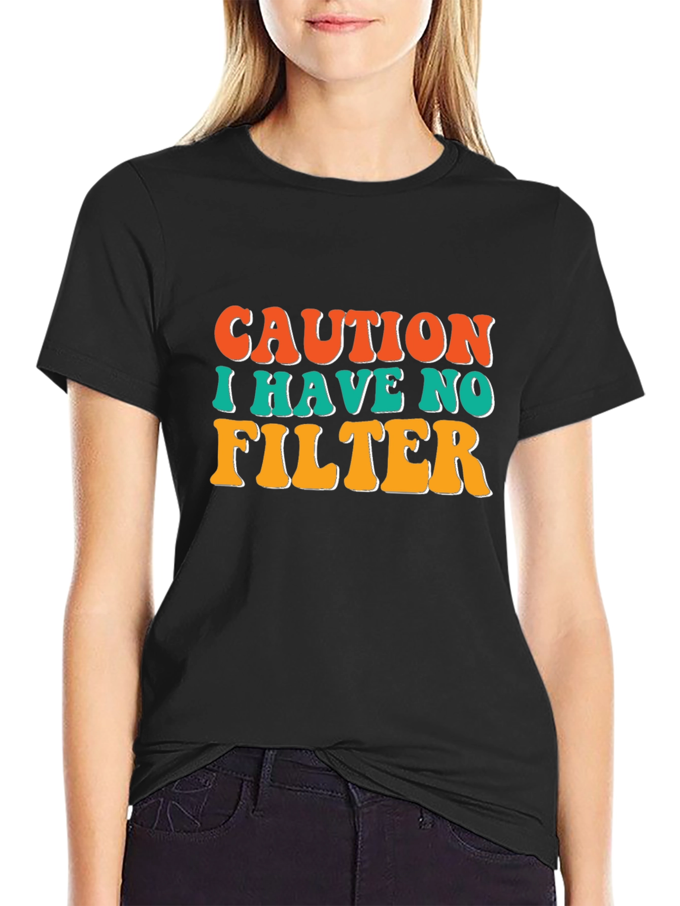 Caution I Have No Filter Black T-Shirt