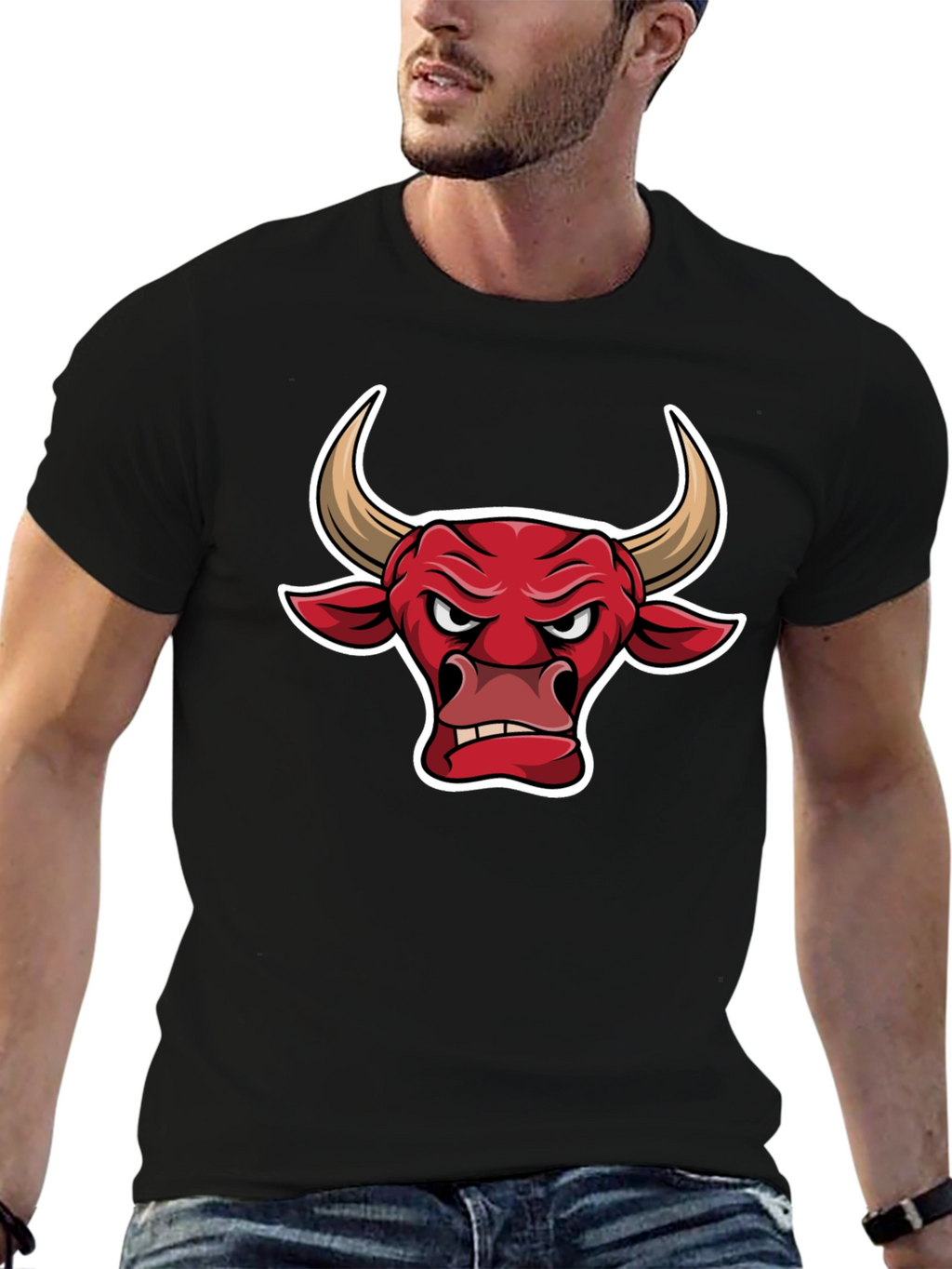 Black T-Shirt with Bull Graphic