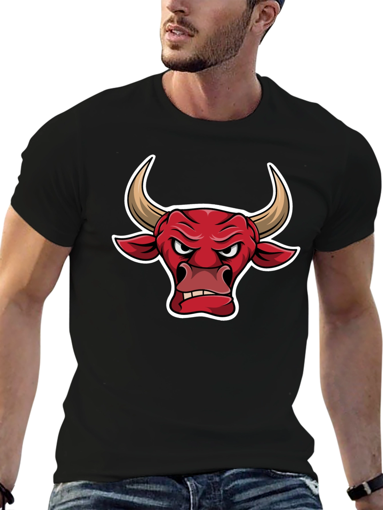 Black T-Shirt with Bull Graphic