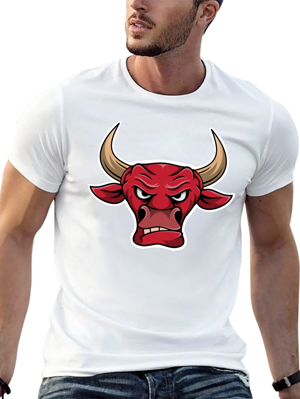 Black T-Shirt with Bull Graphic