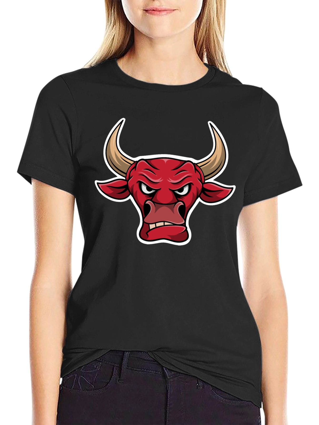Black T-Shirt with Bull Graphic