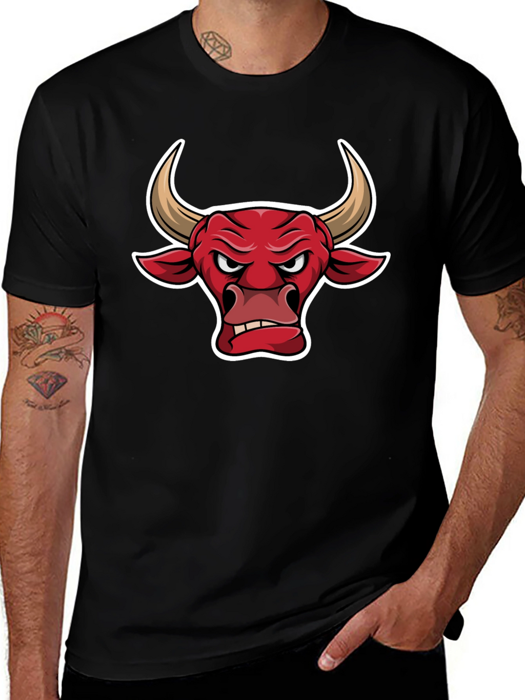 Black T-Shirt with Bull Graphic