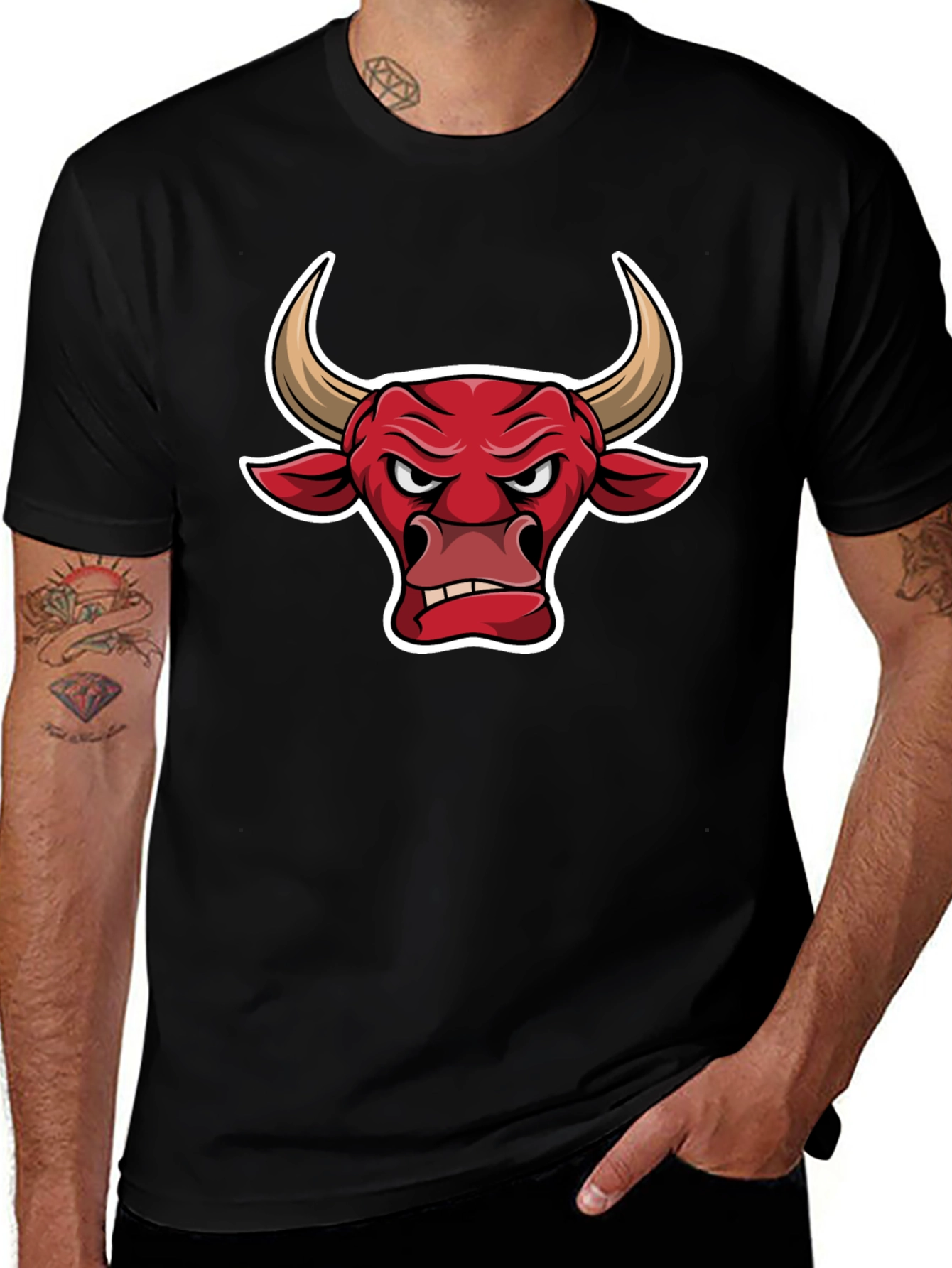 Black T-Shirt with Bull Graphic