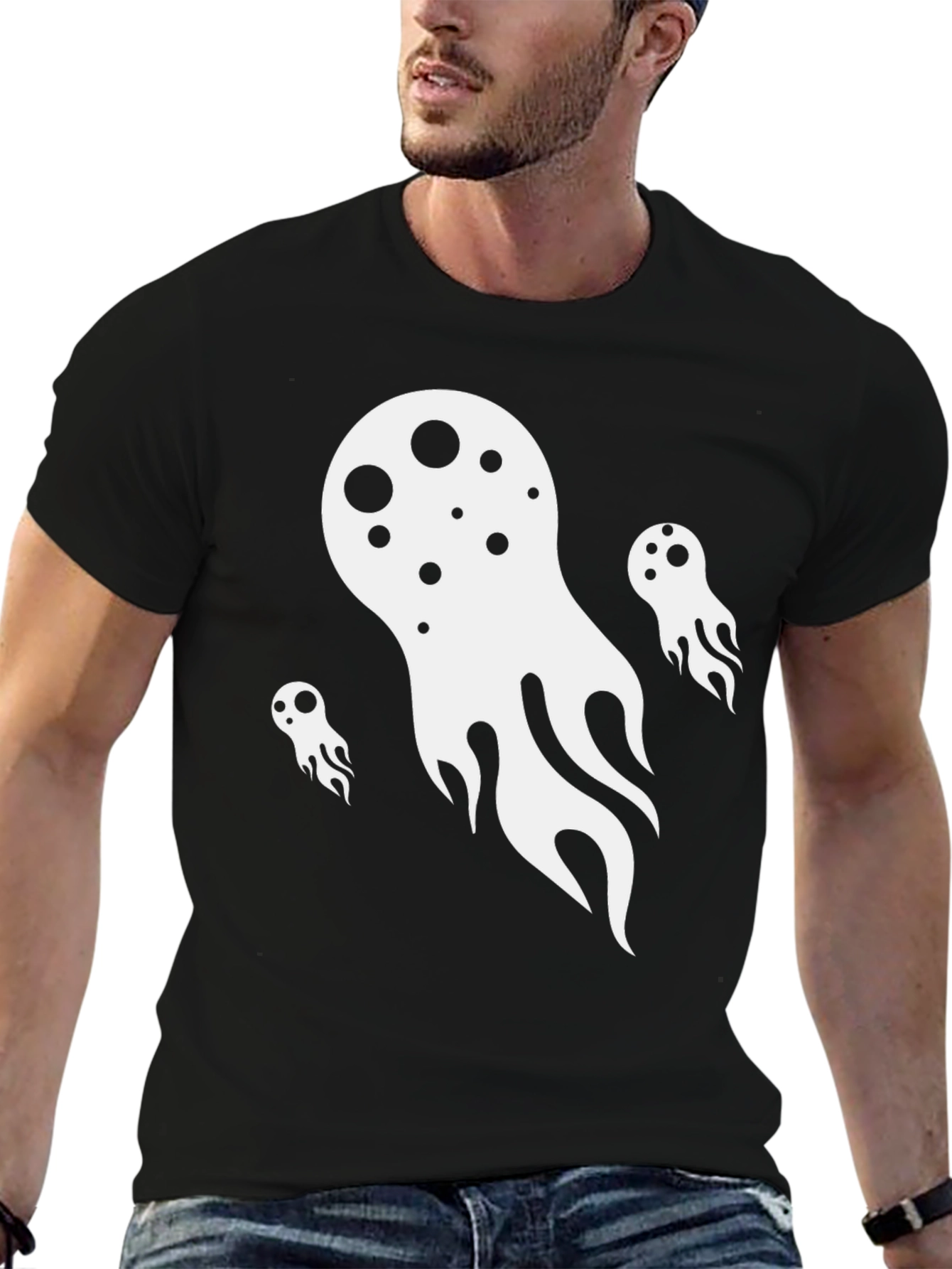 Ghostly Graphic Tee - Black Cotton Blend