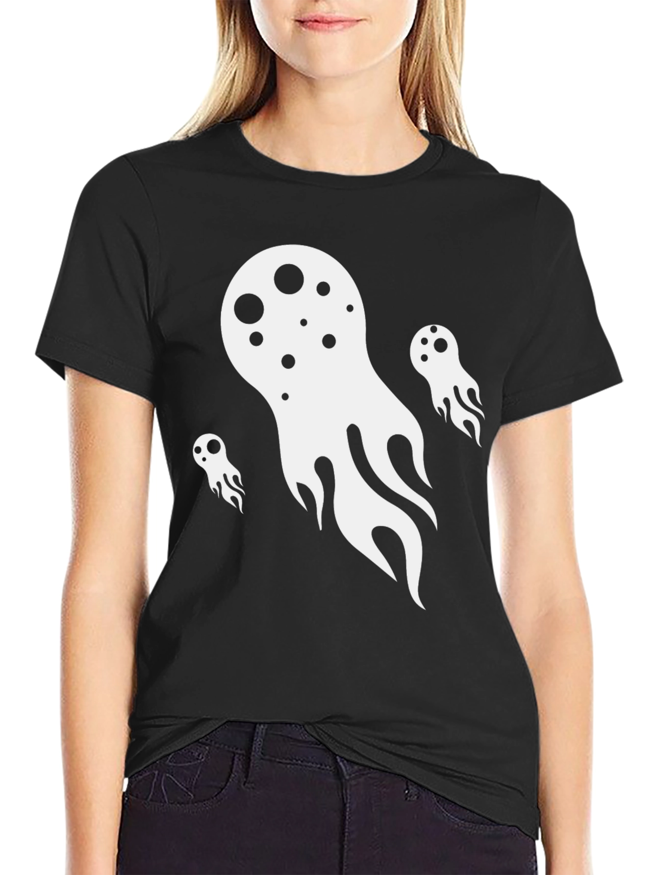 Ghostly Graphic Tee - Black Cotton Blend