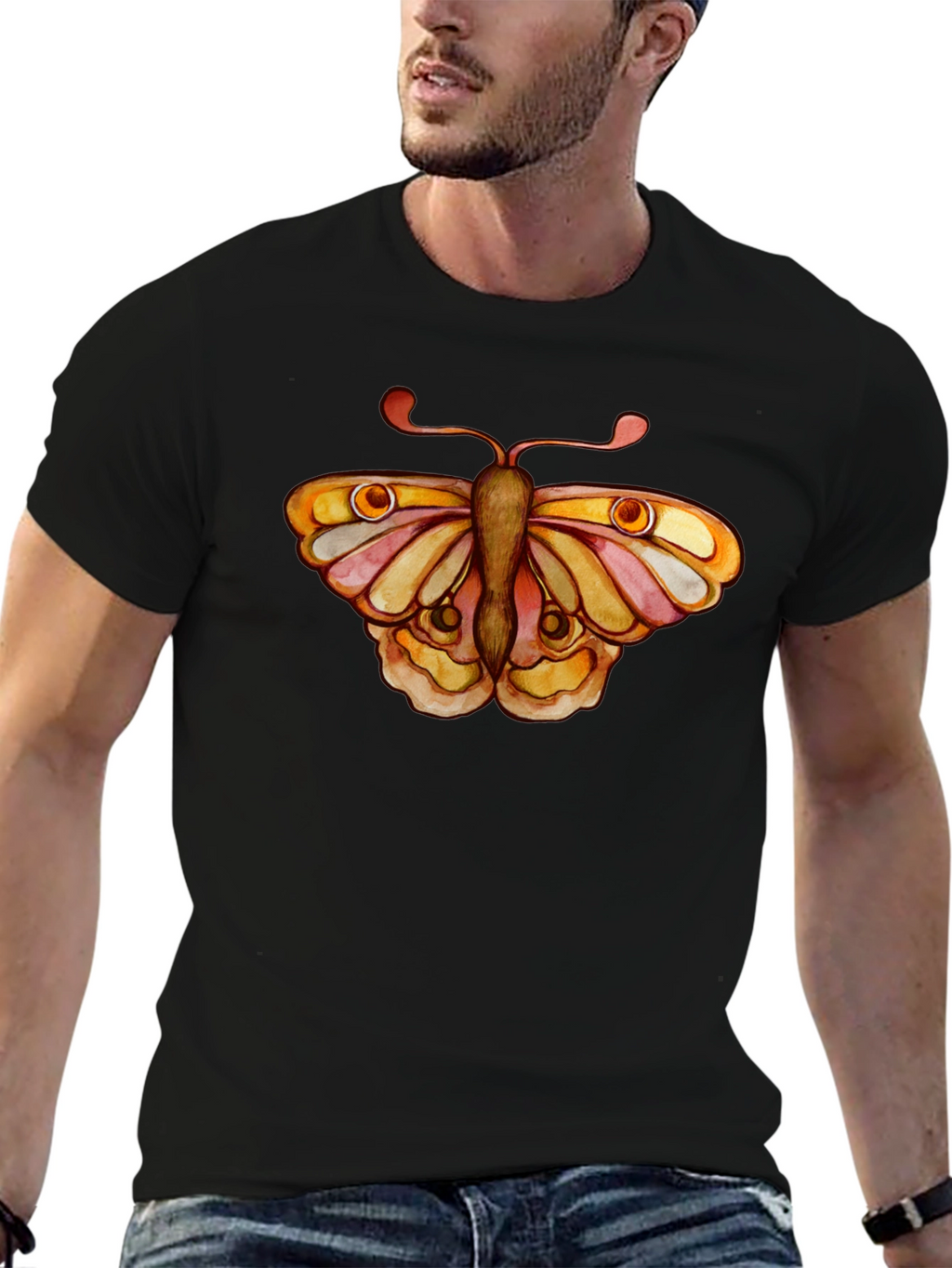 Butterfly Graphic Tee - Black Cotton T-Shirt