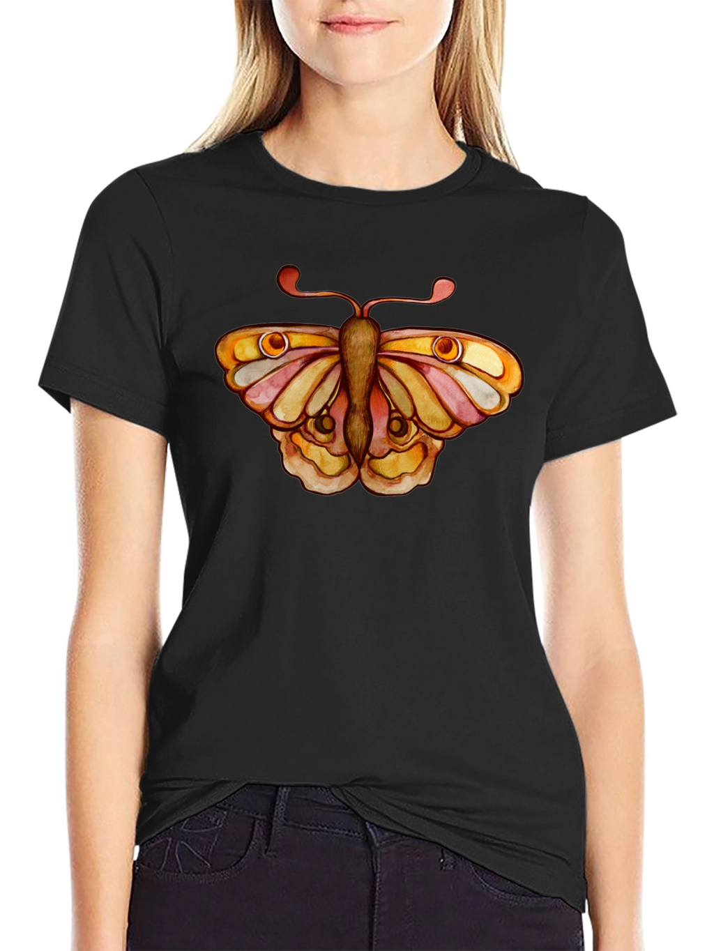 Butterfly Graphic Tee - Black Cotton T-Shirt