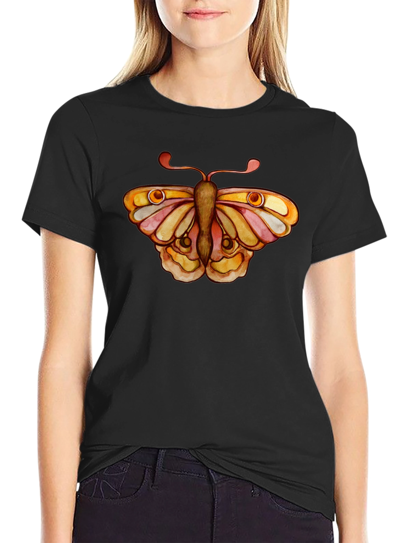 Butterfly Graphic Tee - Black Cotton T-Shirt