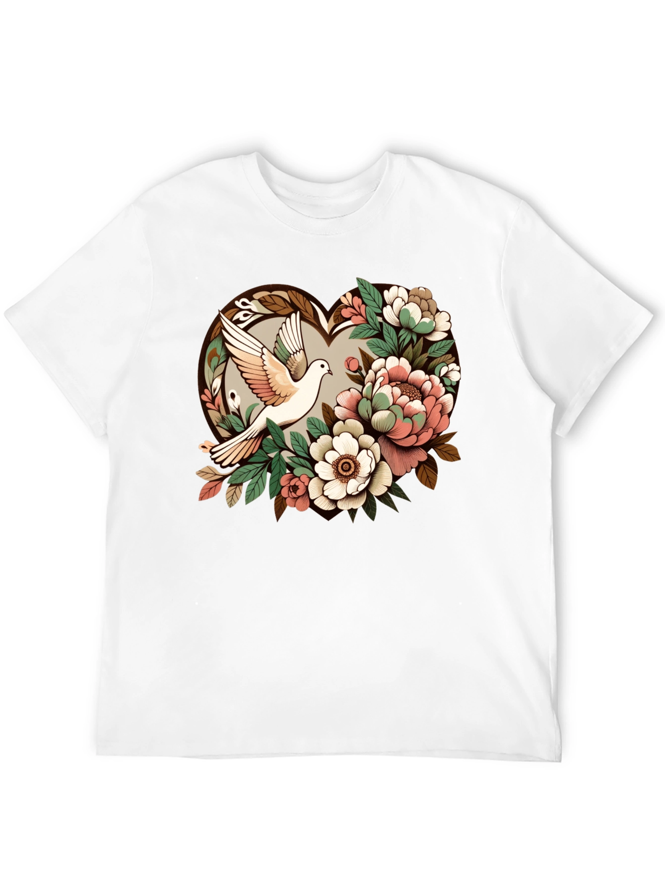 Dove & Floral Heart Graphic T-Shirt