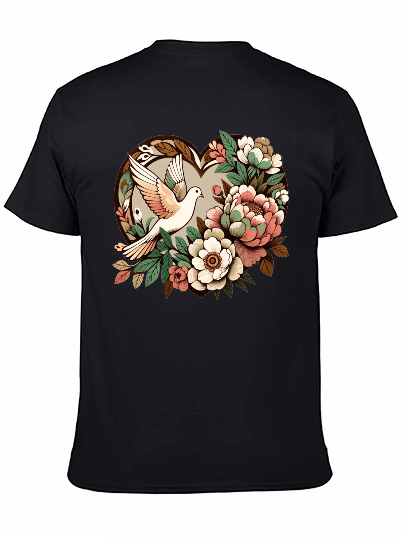 Dove & Floral Heart Graphic T-Shirt