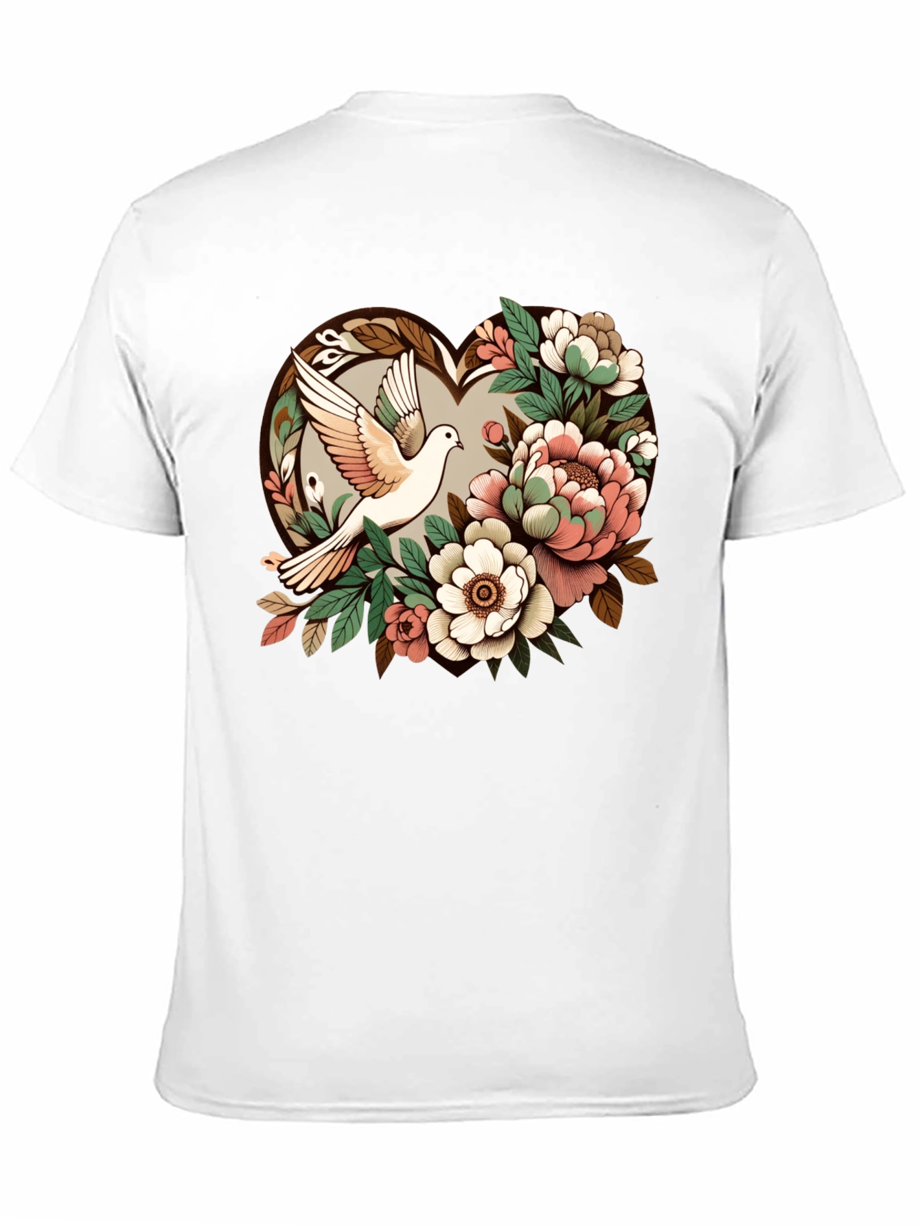 Dove & Floral Heart Graphic T-Shirt