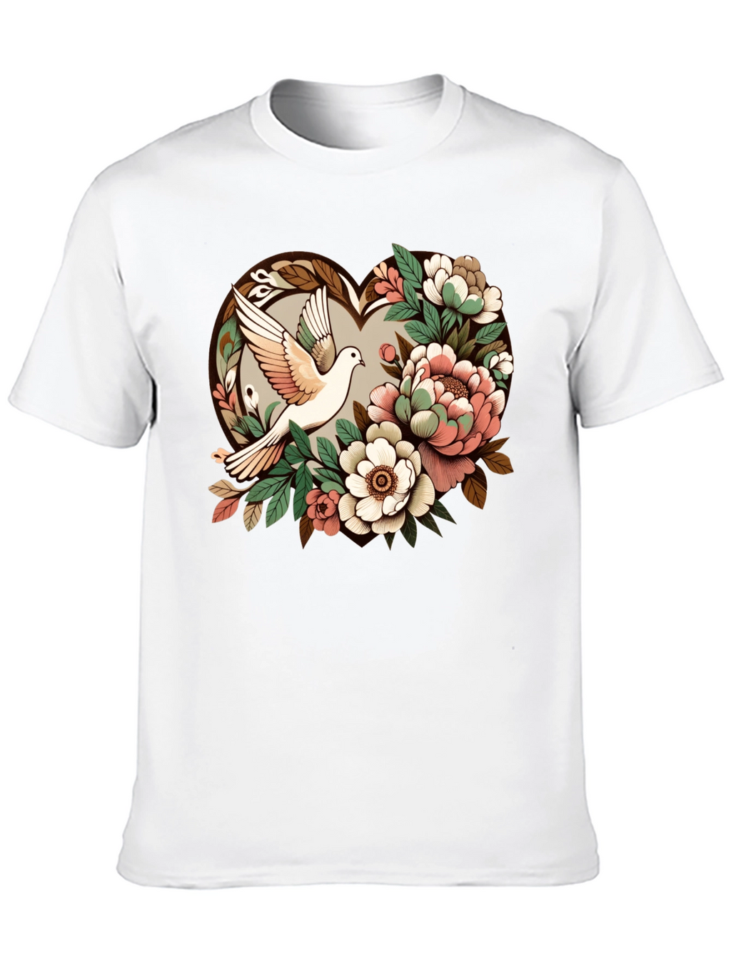 Dove & Floral Heart Graphic T-Shirt