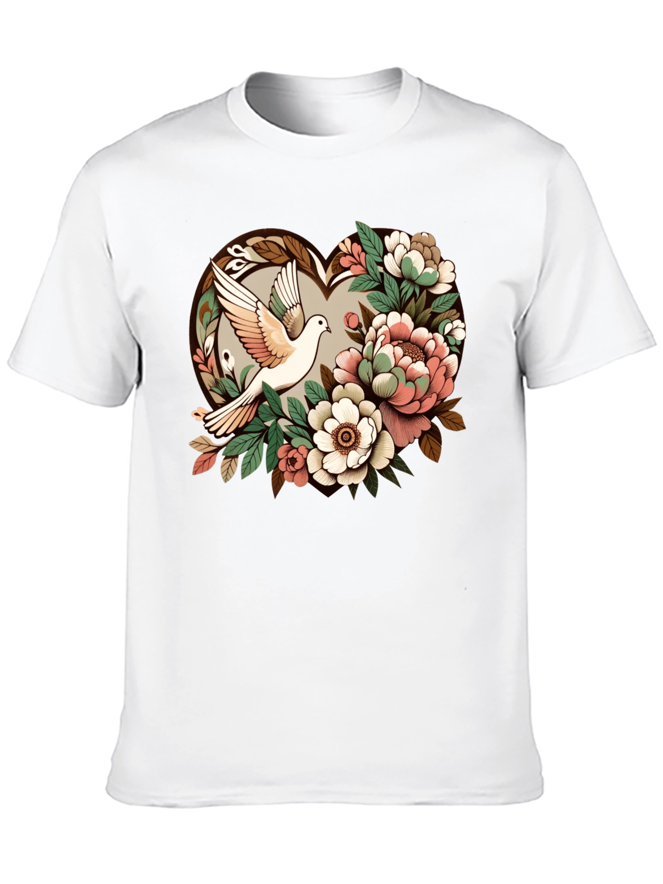 Dove & Floral Heart Graphic T-Shirt