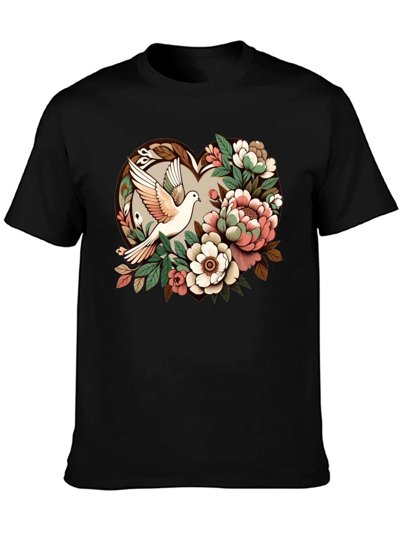 Dove & Floral Heart Graphic T-Shirt