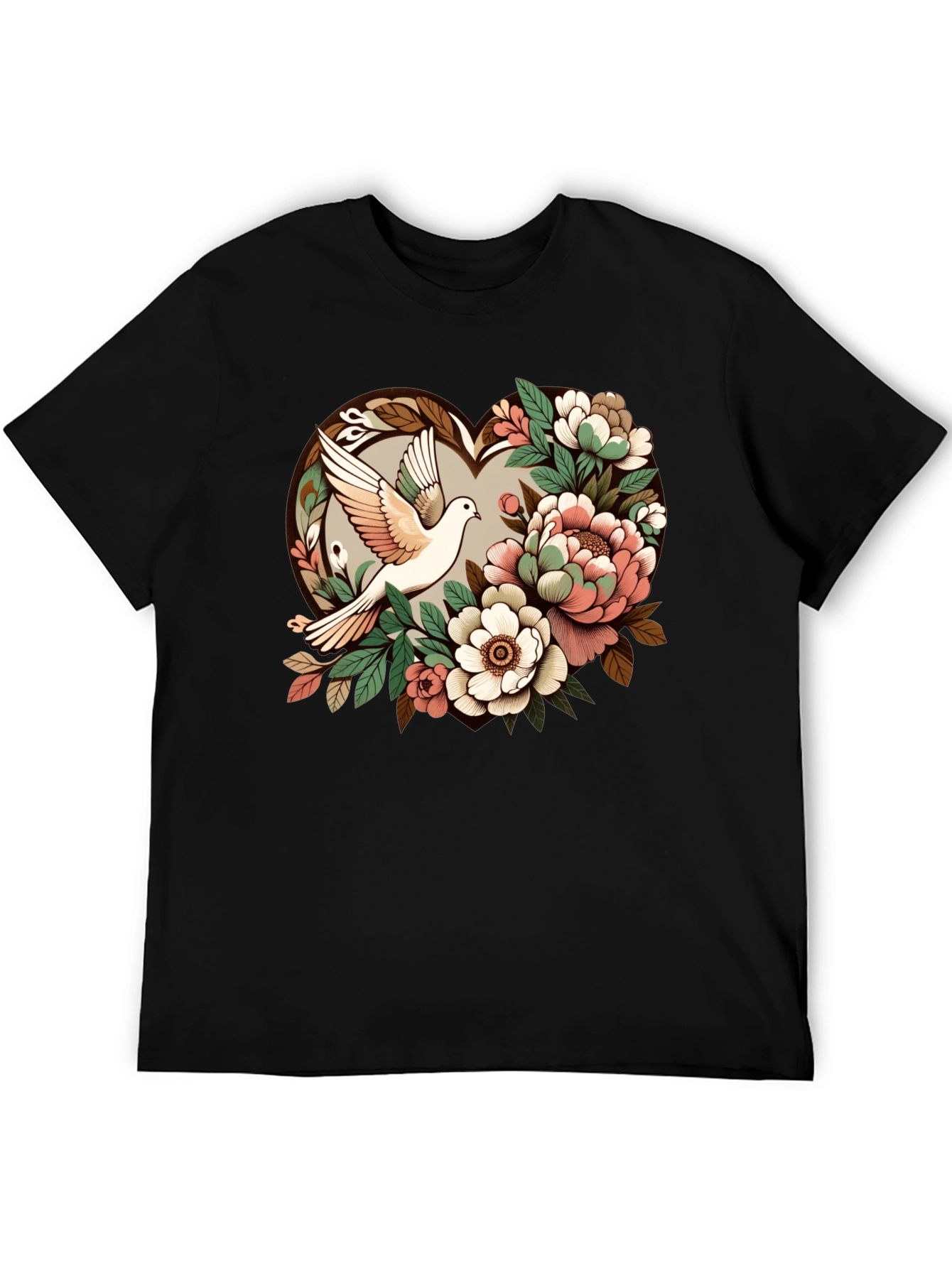 Dove & Floral Heart Graphic T-Shirt