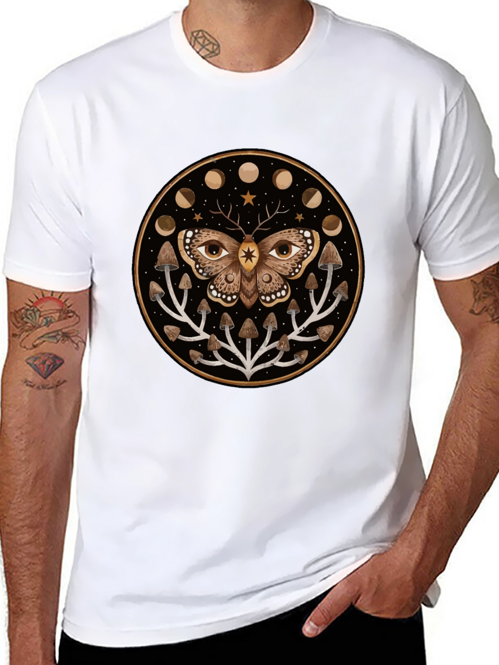 Moth and Mushroom Moon Phases Graphic Tee