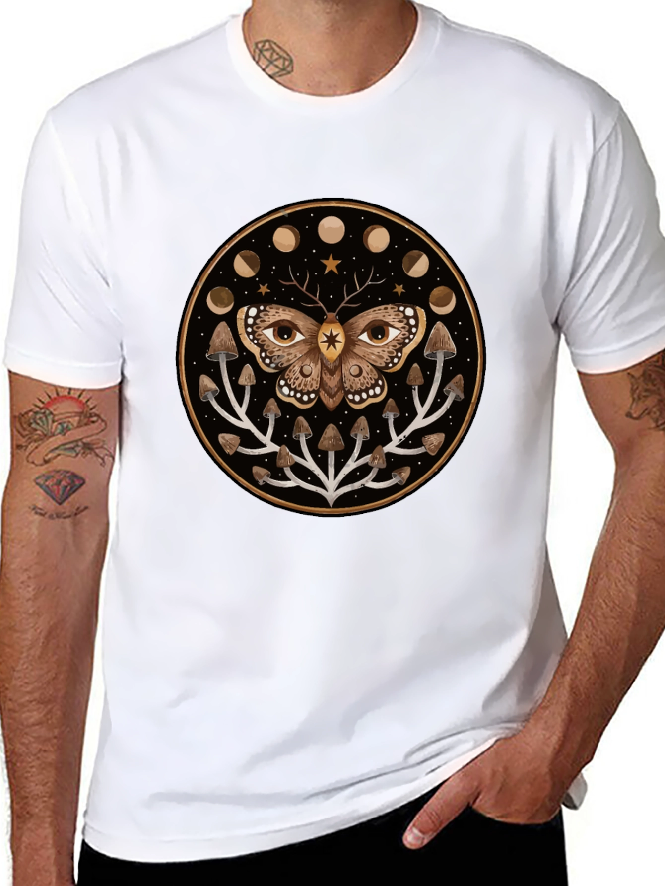 Moth and Mushroom Moon Phases Graphic Tee