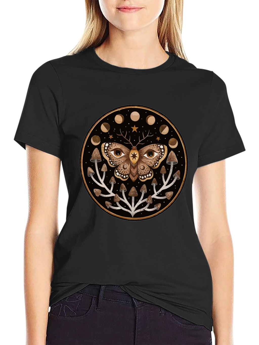 Moth and Mushroom Moon Phases Graphic Tee