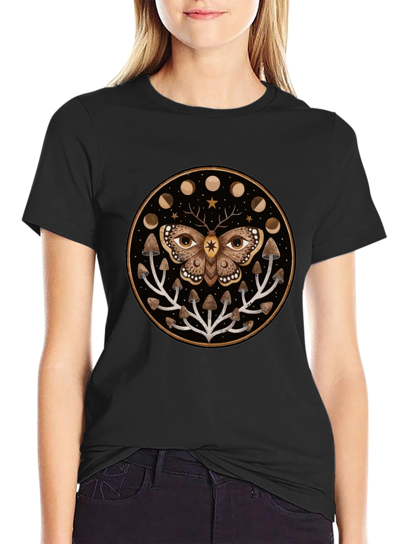 Moth and Mushroom Moon Phases Graphic Tee
