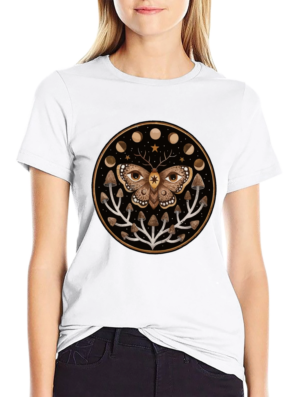 Moth and Mushroom Moon Phases Graphic Tee