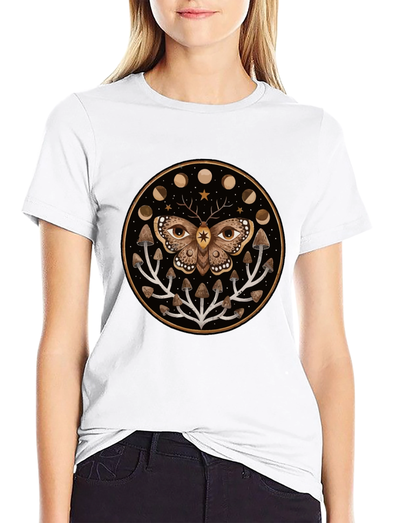 Moth and Mushroom Moon Phases Graphic Tee
