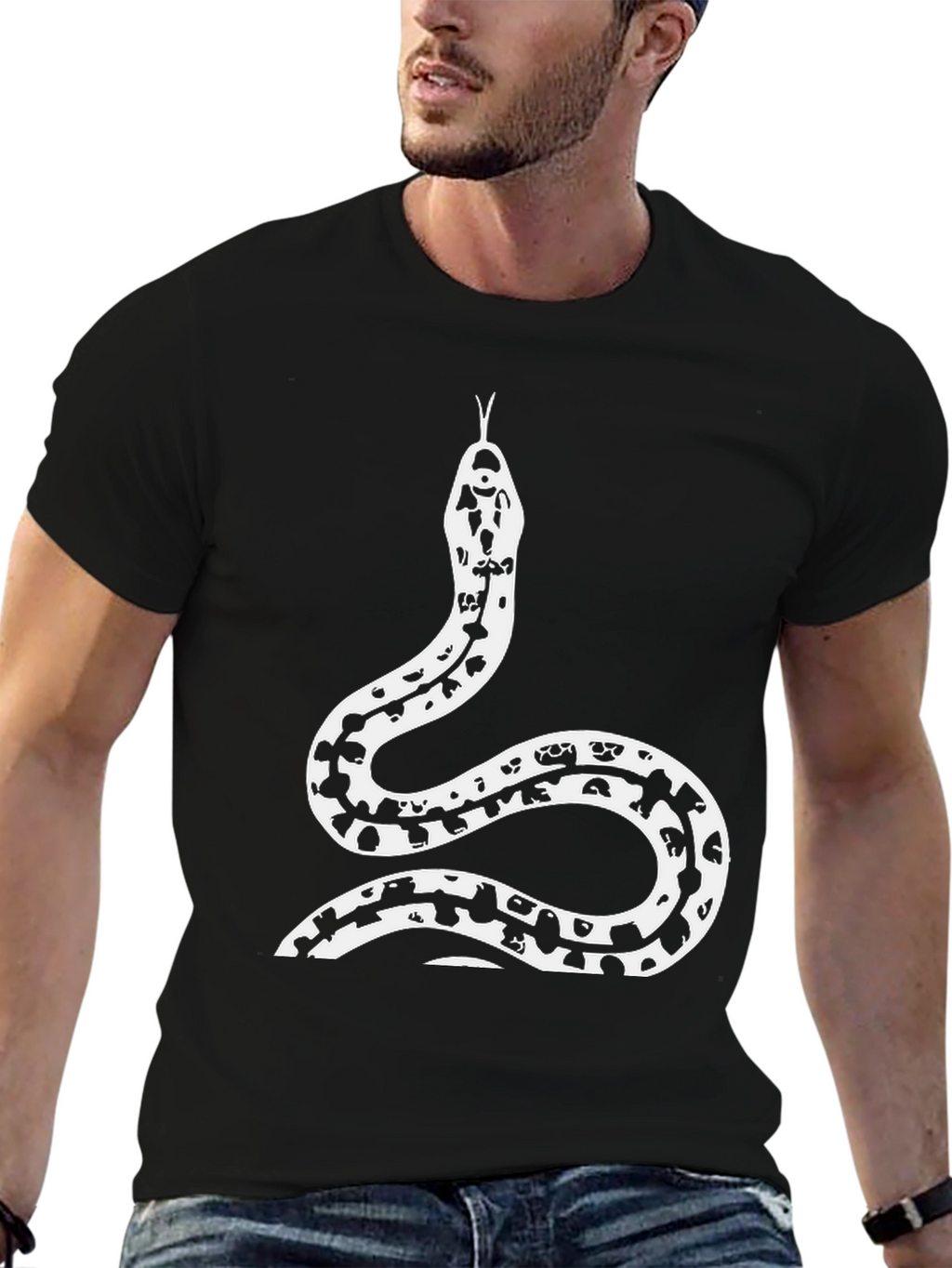 Black Snake Print Graphic Tee
