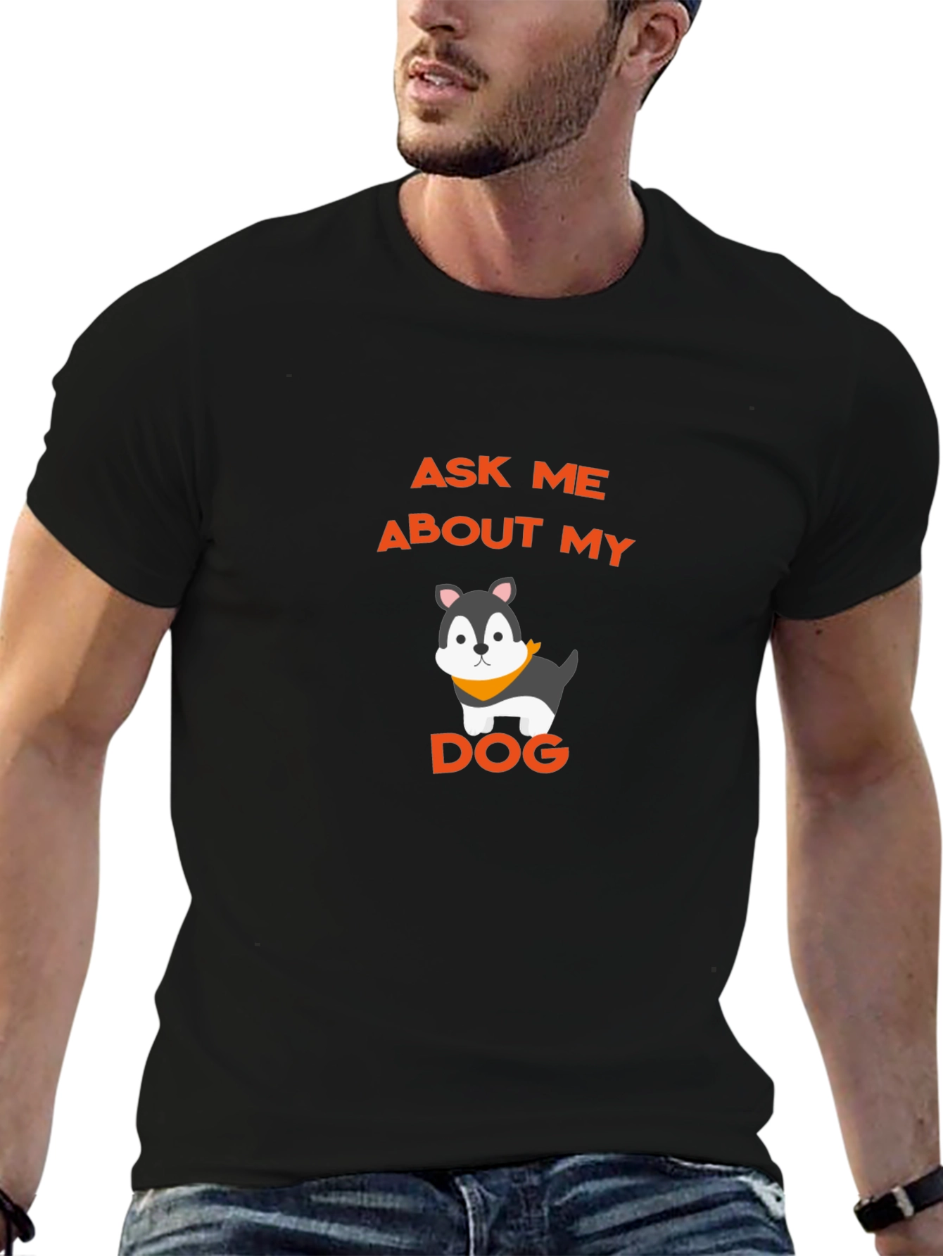 Ask Me About My Dog Graphic Tee - Black Cotton Shirt