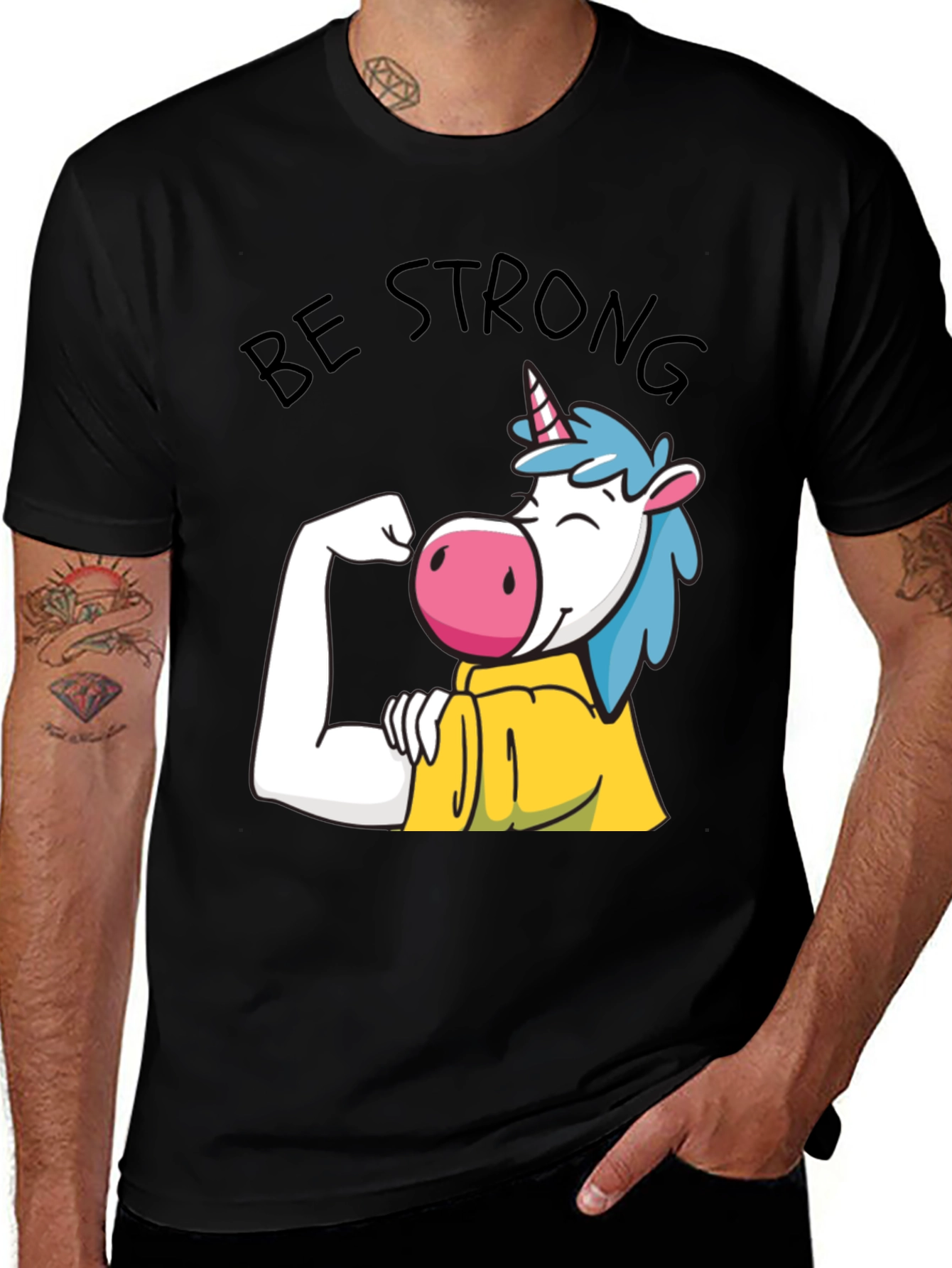 Be Strong Unicorn Graphic Tee - Black