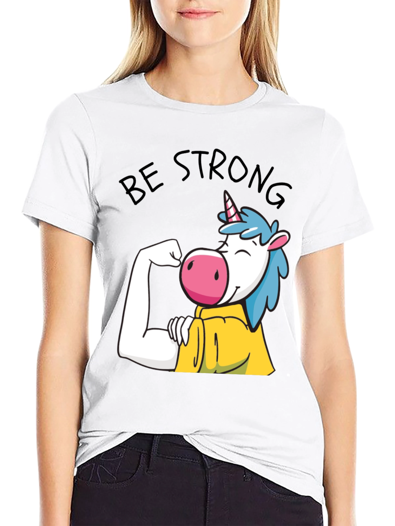Be Strong Unicorn Graphic Tee - Black