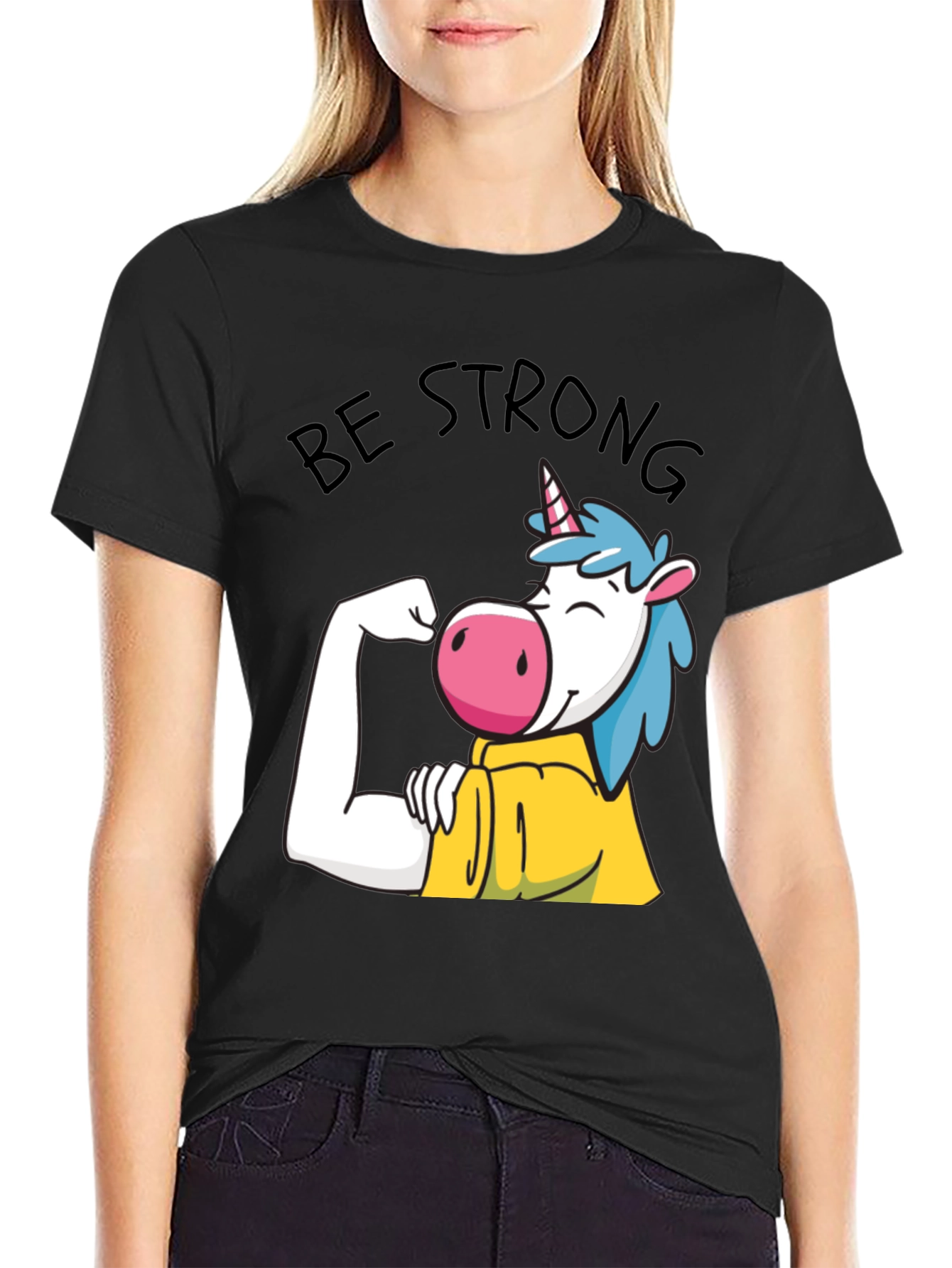 Be Strong Unicorn Graphic Tee - Black